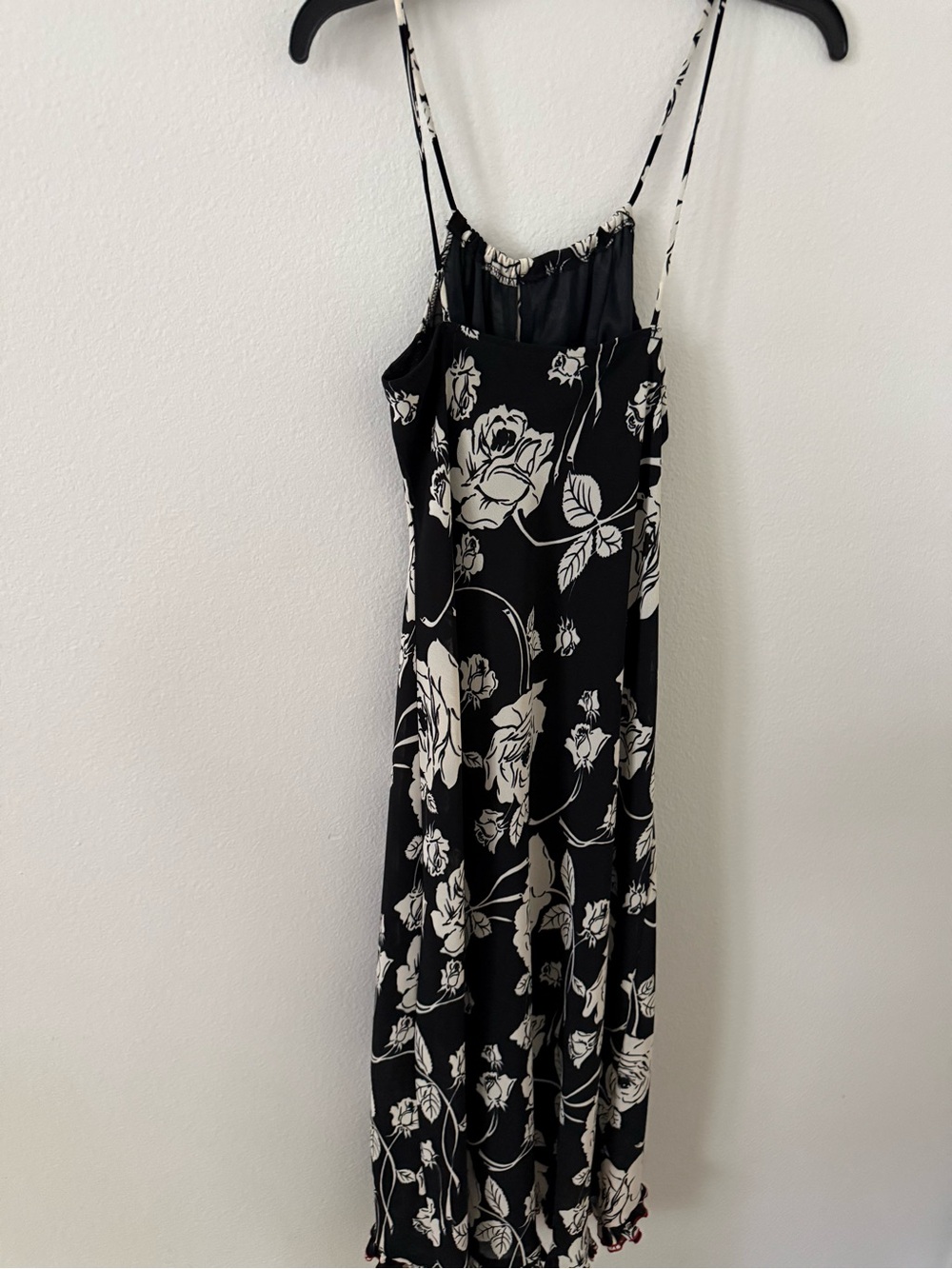 Black & White Floral Slip Dress with Spaghetti Straps - Picture 5 of 7